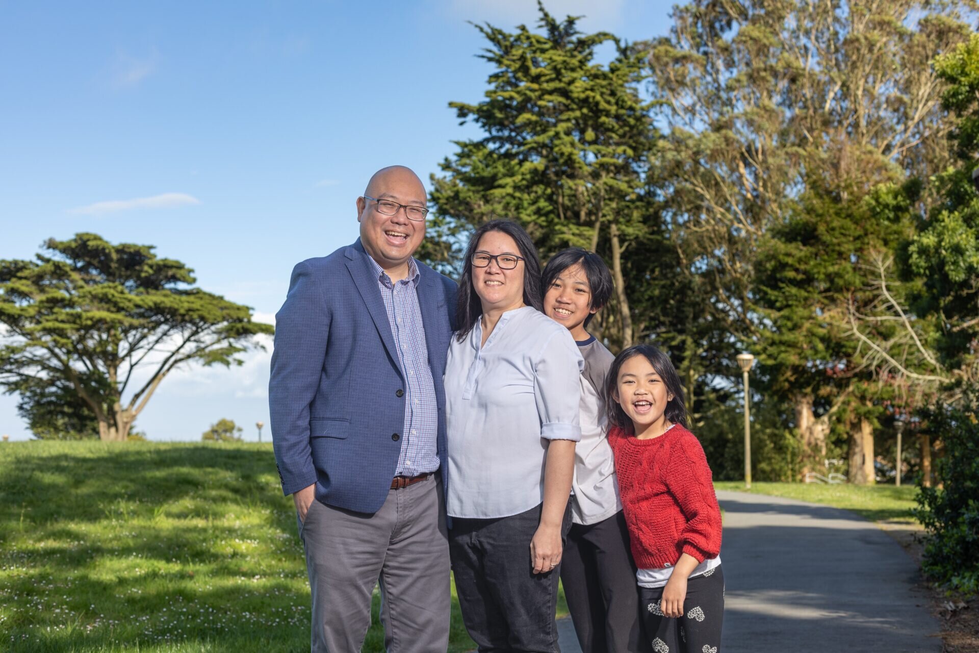 Mark Nagales at a council meeting with his family
