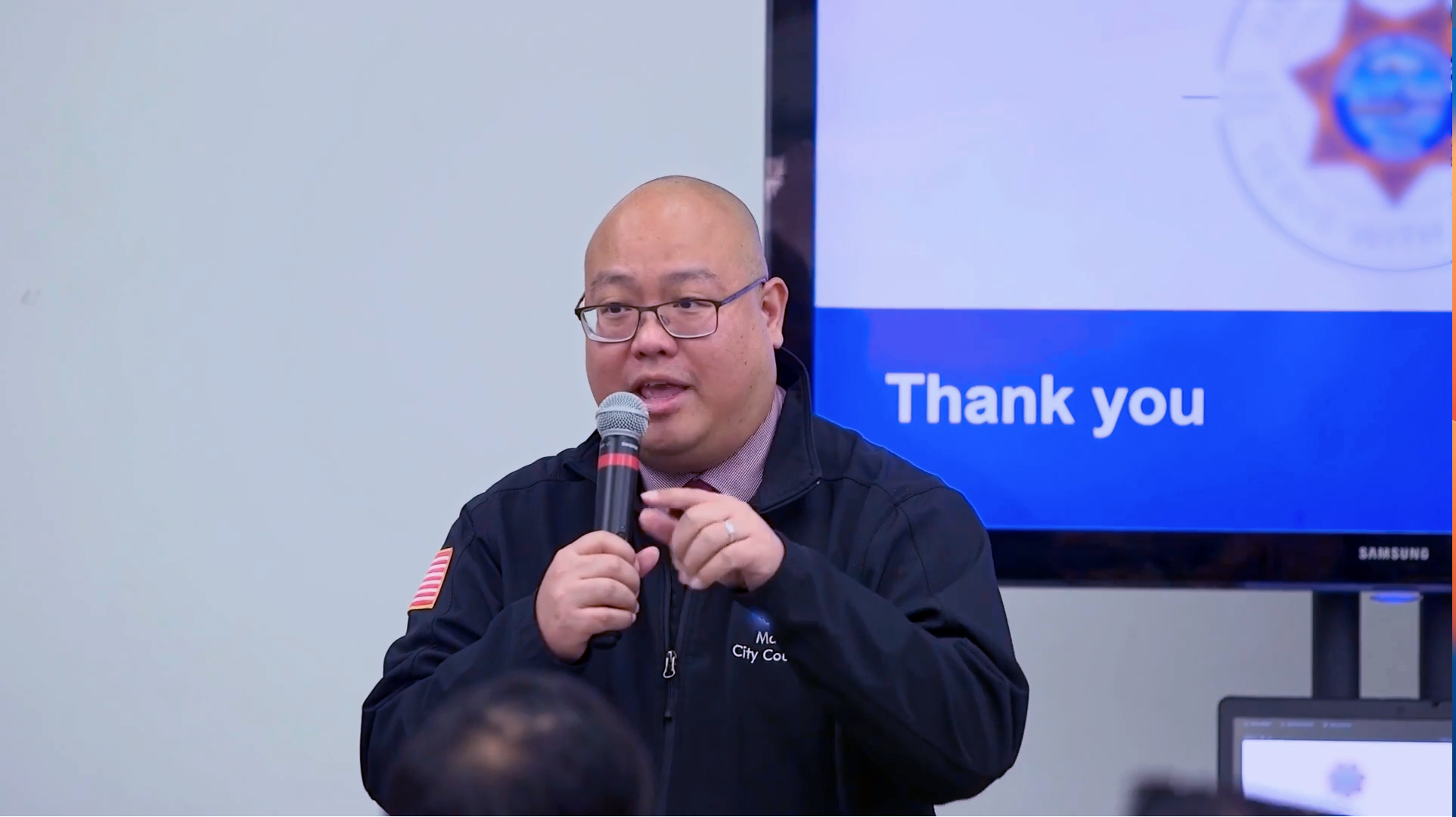 Mark Nagales at a public safety town hall